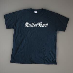 BULLET TOWN Men's XL Graphic T Shirt Black Hanes Heavyweight 100% Cotton